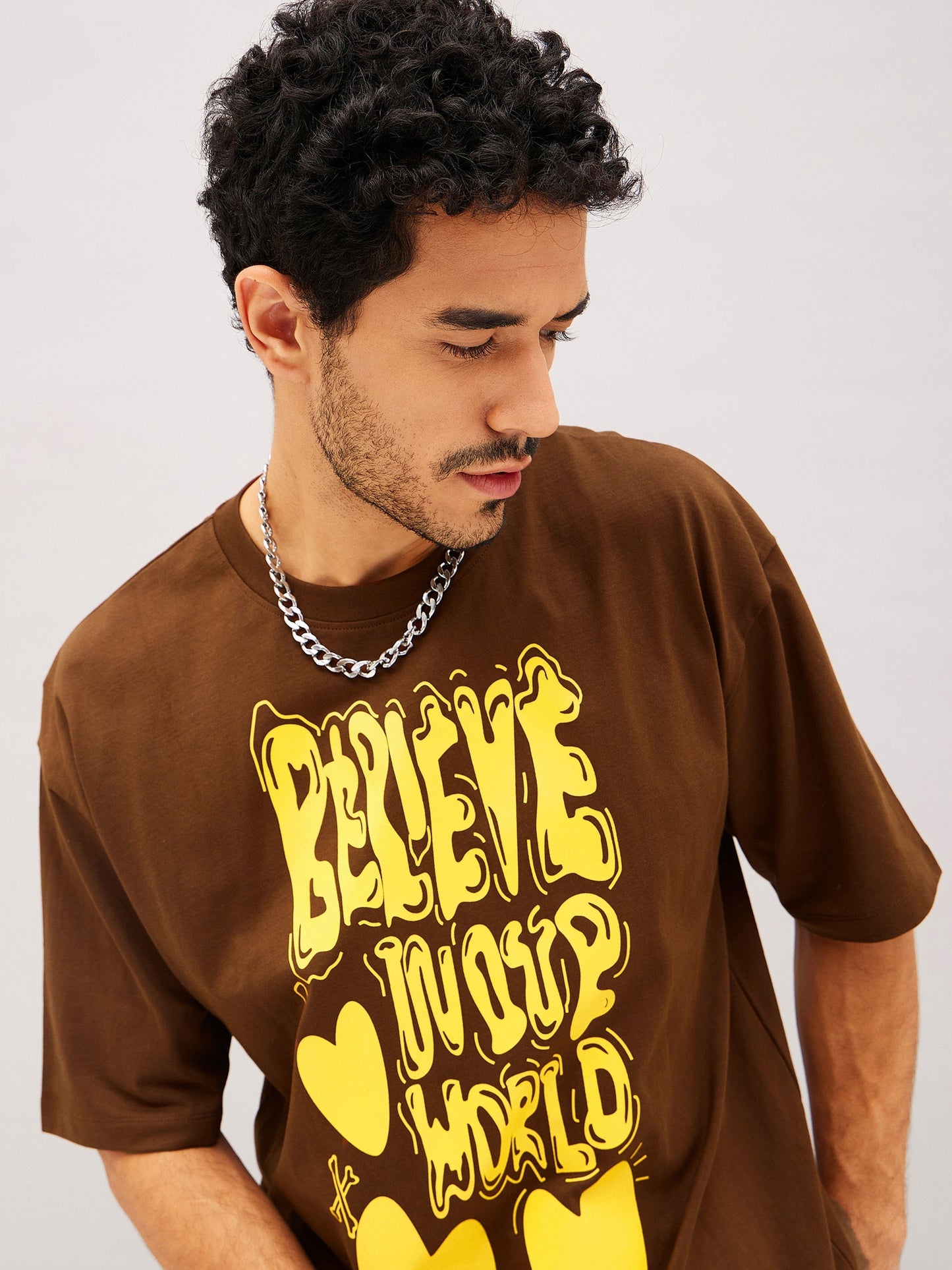 Unisex Brown Believe Oversized T-Shirt