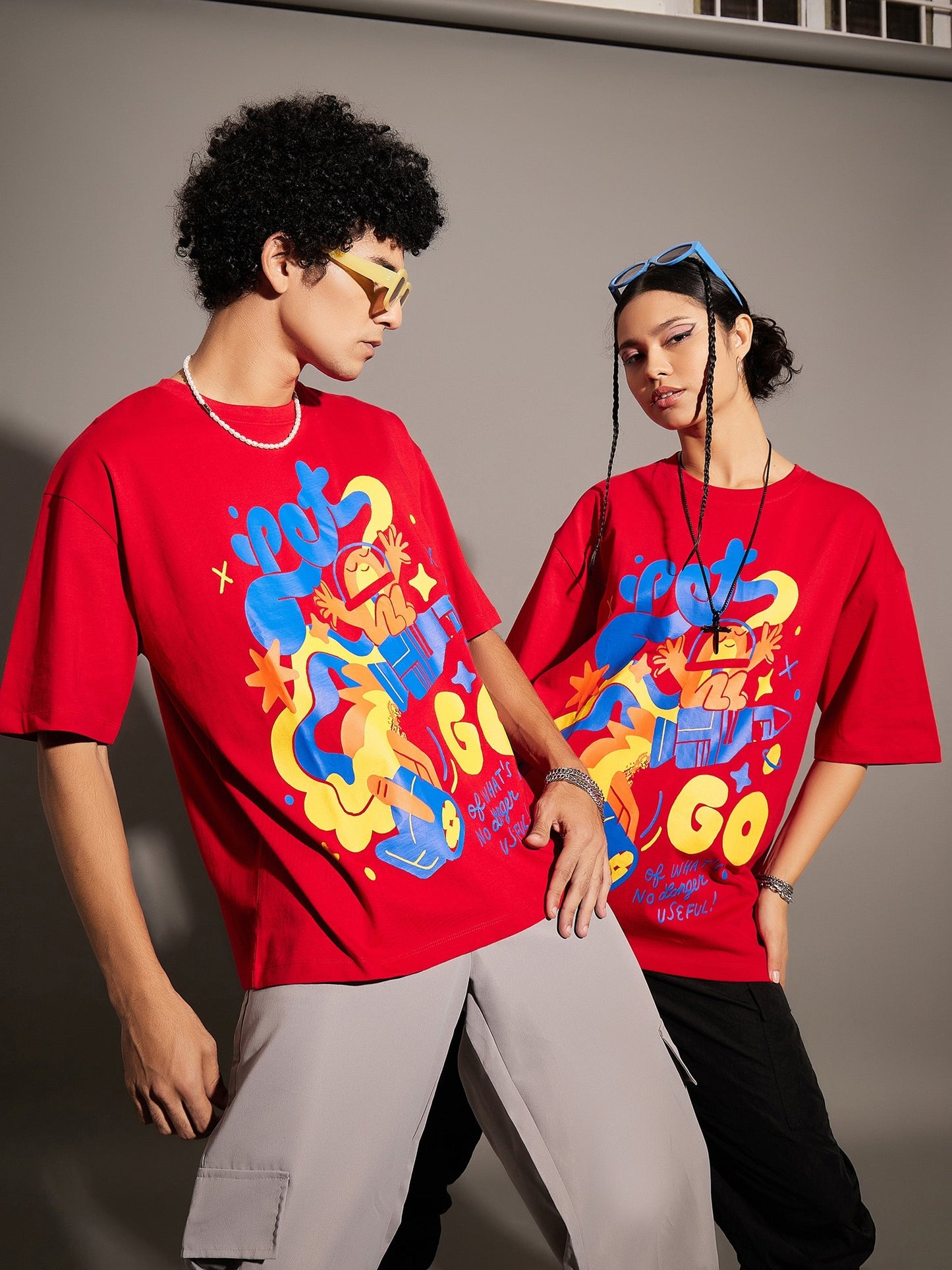 Unisex Red Let'S Go Oversized T-Shirt