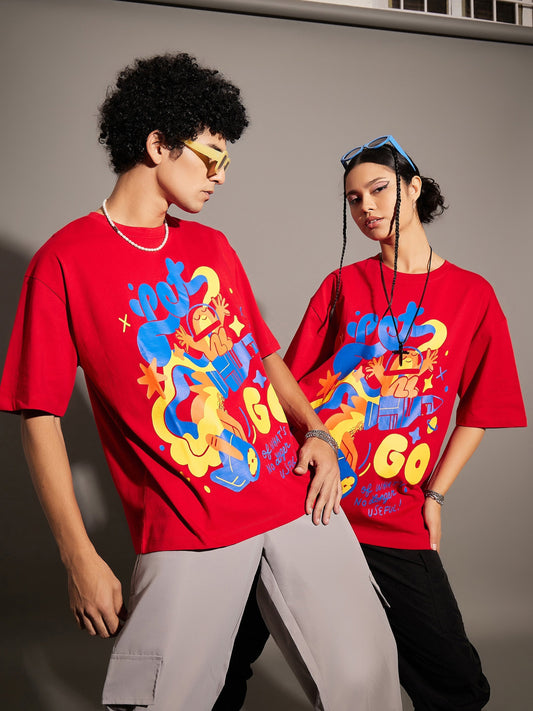 Unisex Red Let'S Go Oversized T-Shirt