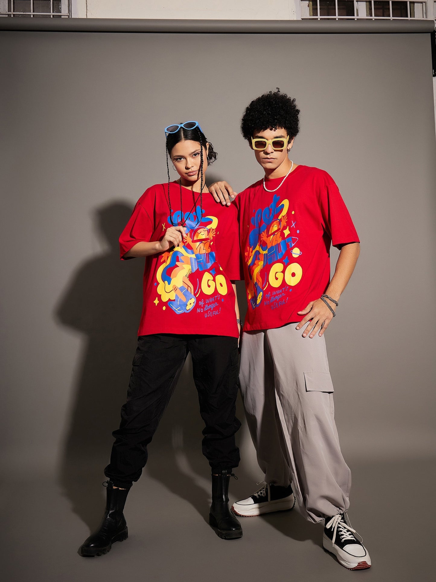 Unisex Red Let'S Go Oversized T-Shirt