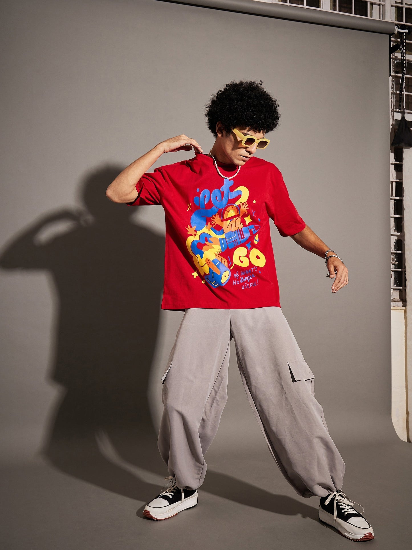 Unisex Red Let'S Go Oversized T-Shirt