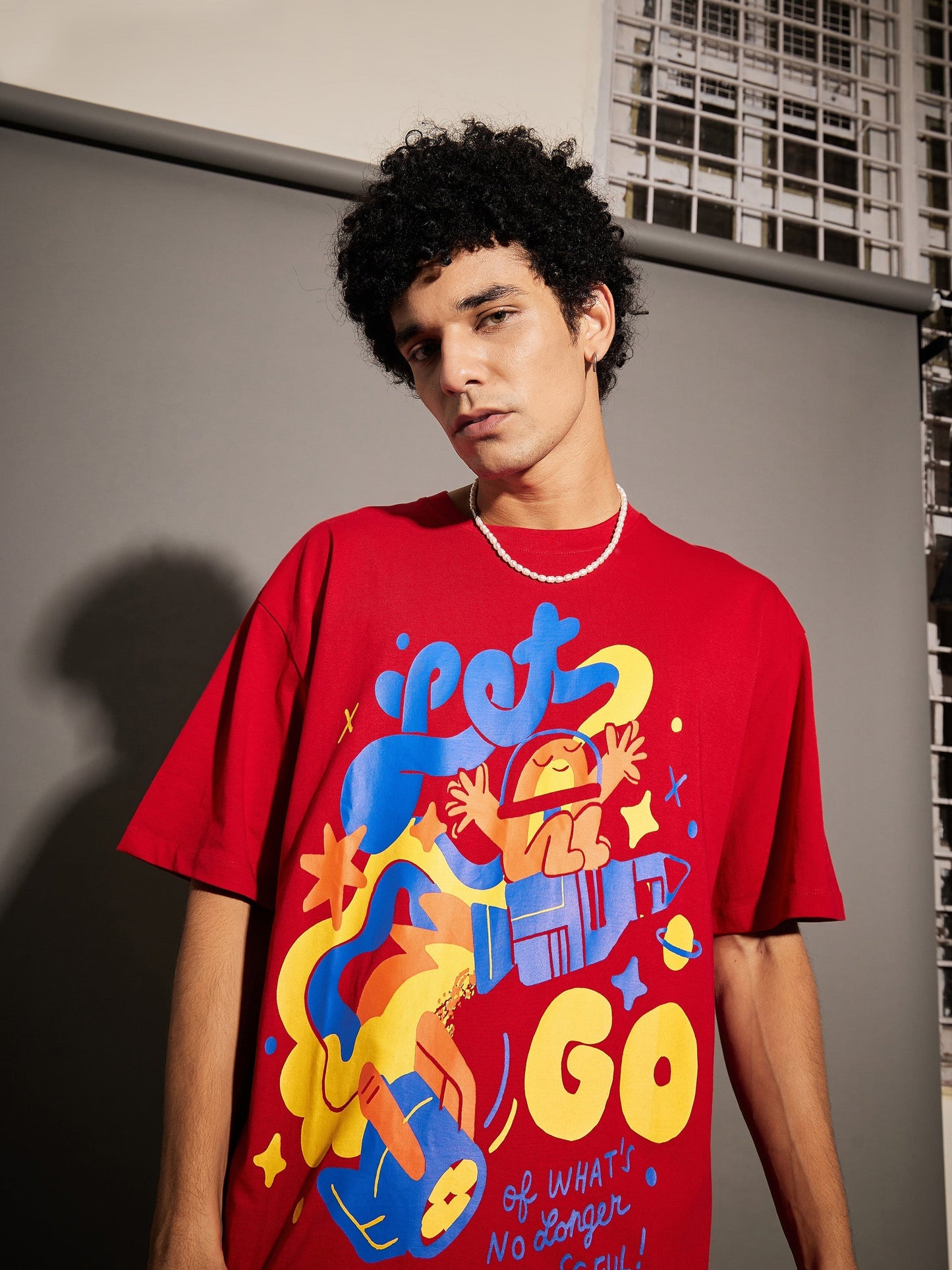 Unisex Red Let'S Go Oversized T-Shirt