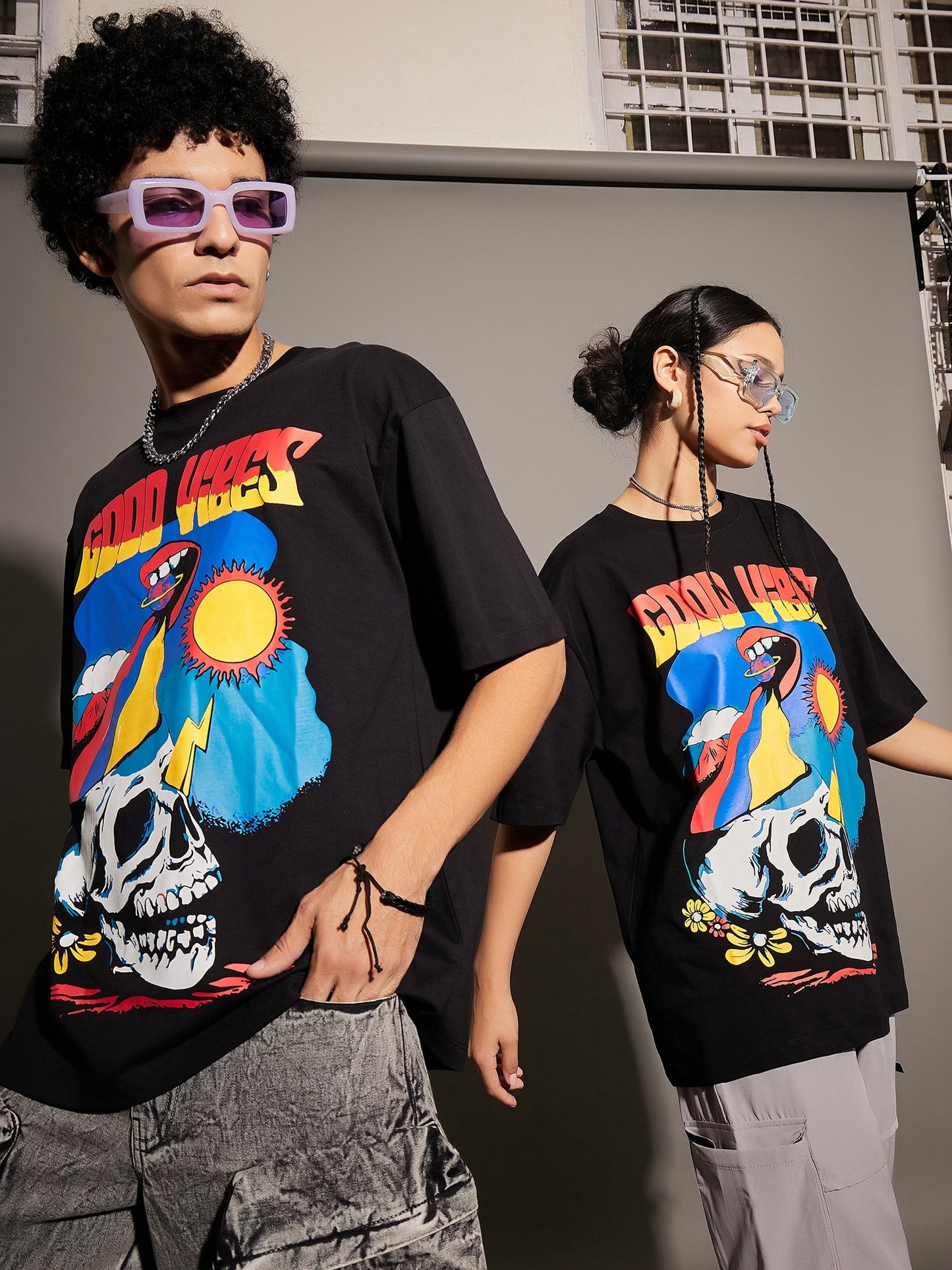 Unisex Black Good Vibes Oversized T-Shirt