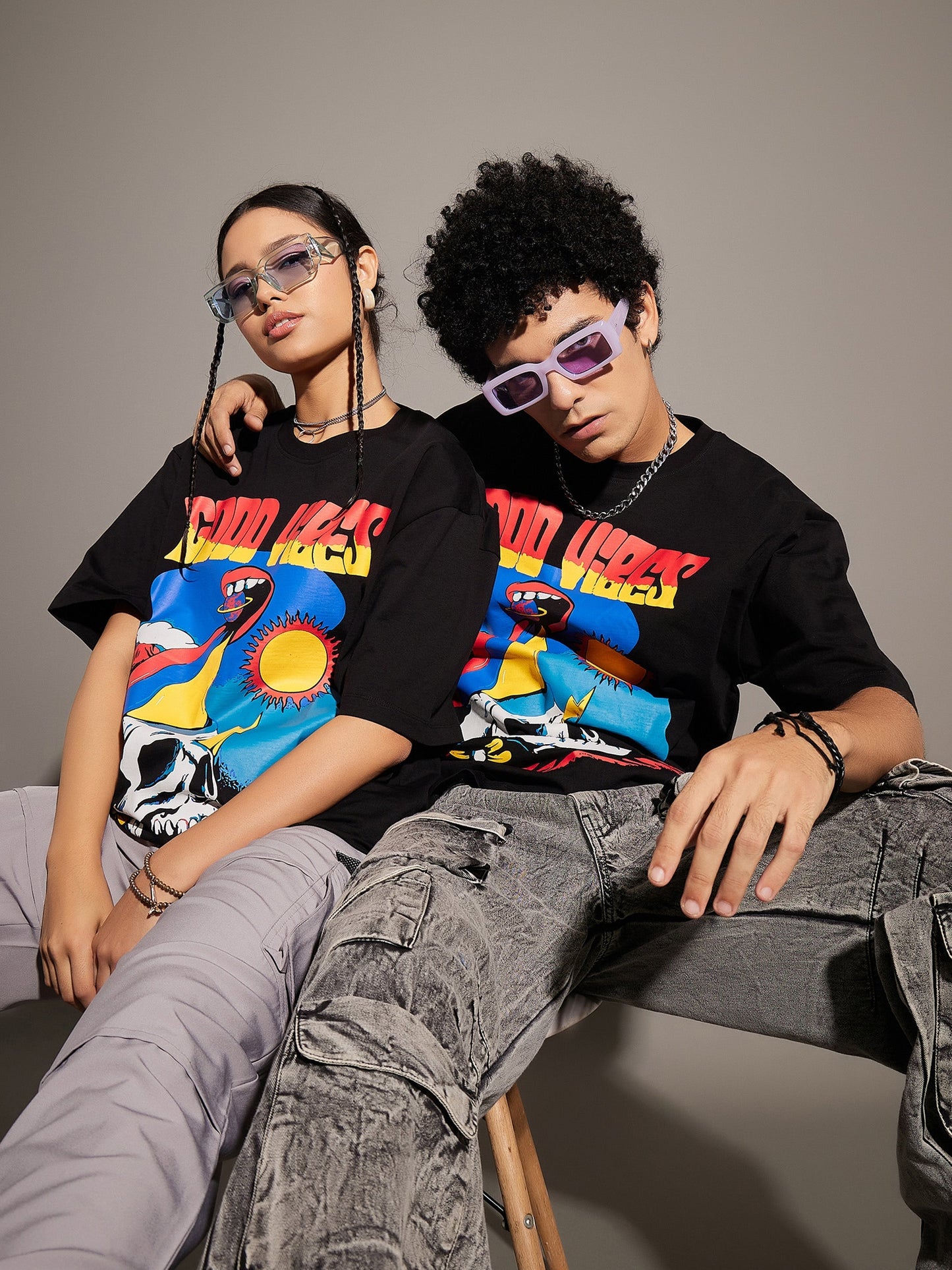 Unisex Black Good Vibes Oversized T-Shirt