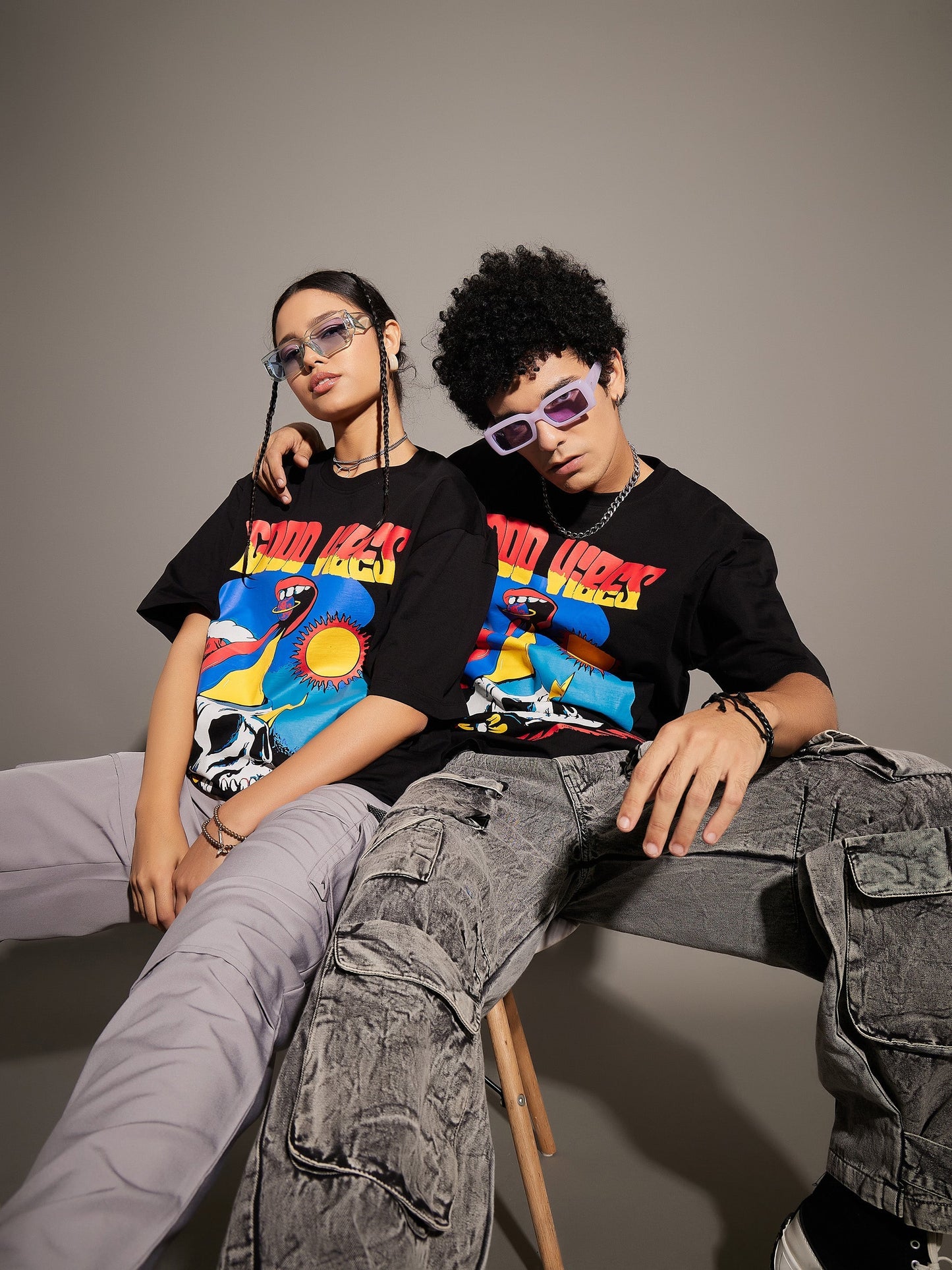 Unisex Black Good Vibes Oversized T-Shirt