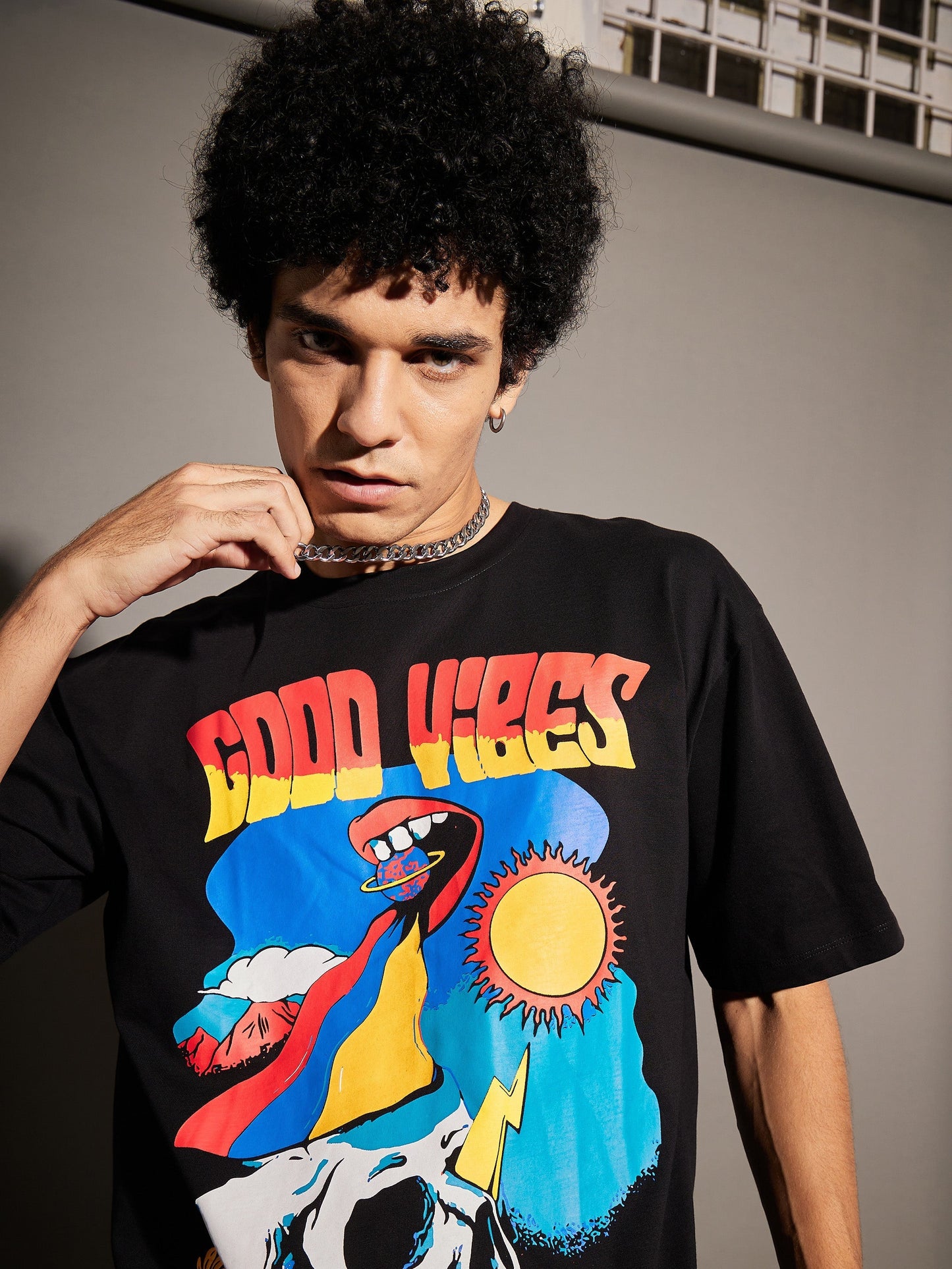 Unisex Black Good Vibes Oversized T-Shirt