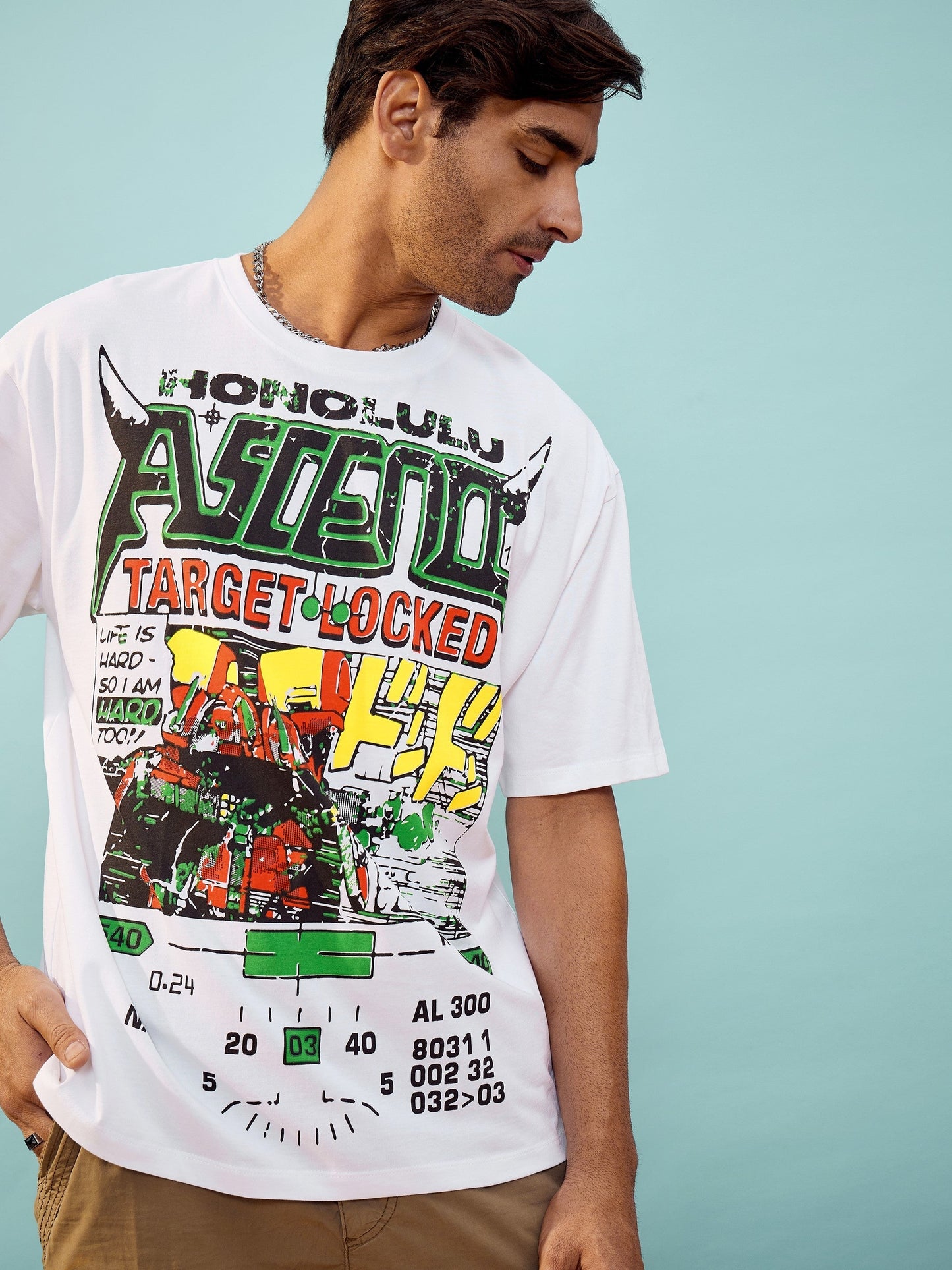 Unisex White Target Locked Oversize T-Shirt