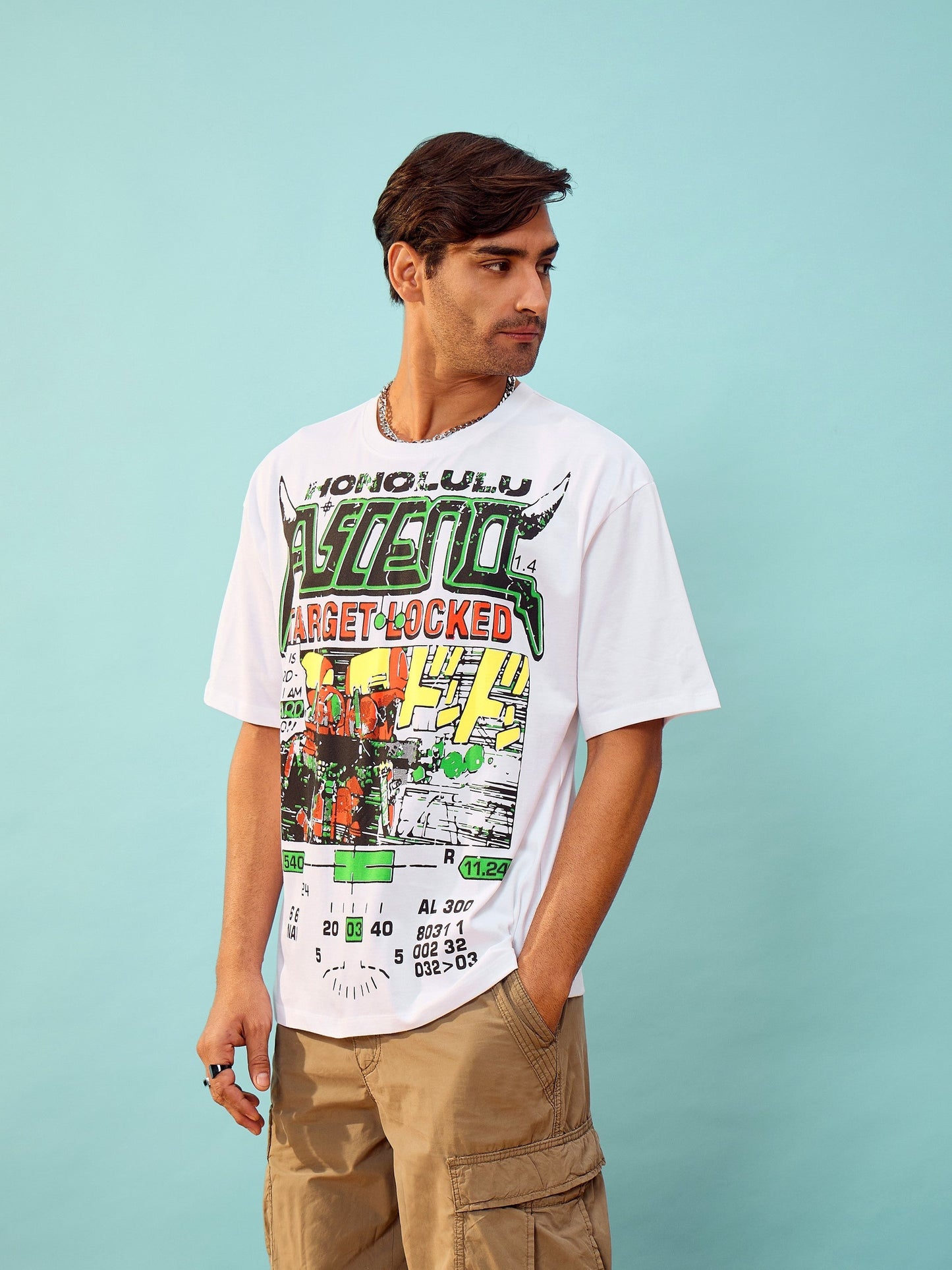 Unisex White Target Locked Oversize T-Shirt