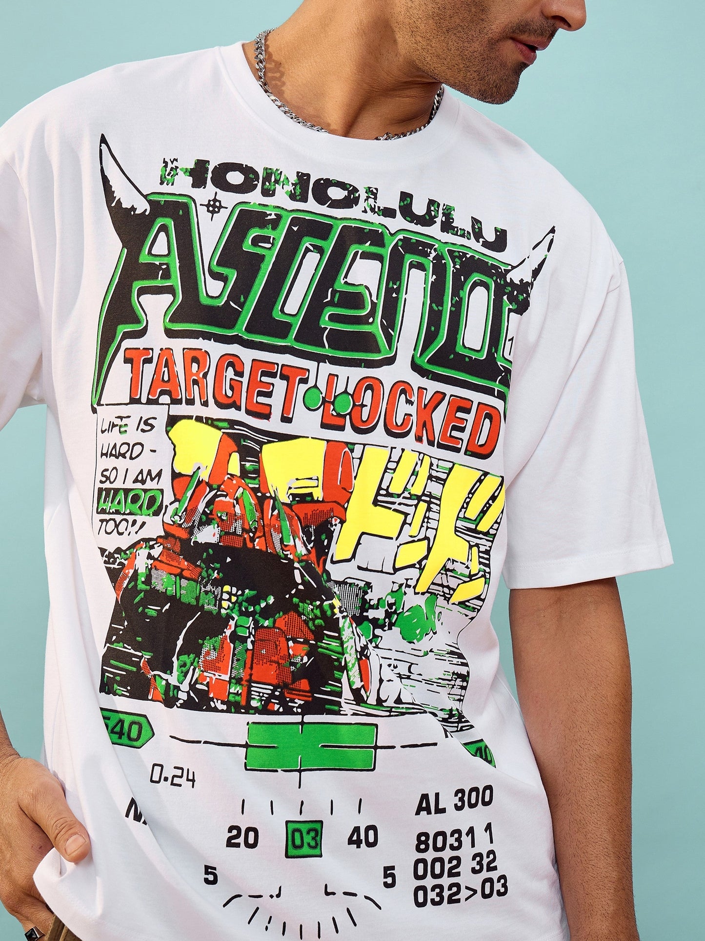 Unisex White Target Locked Oversize T-Shirt
