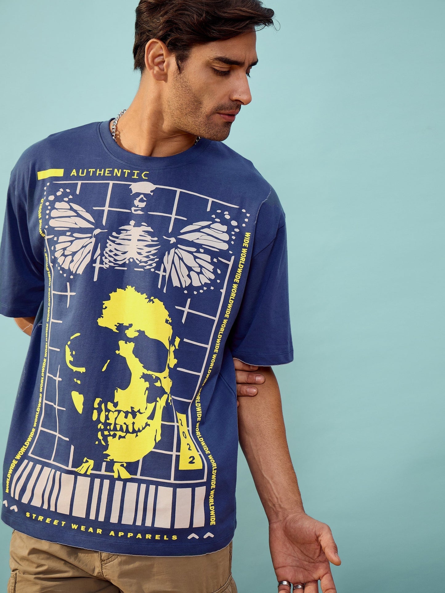 Unisex Navy Skull Oversize T-Shirt