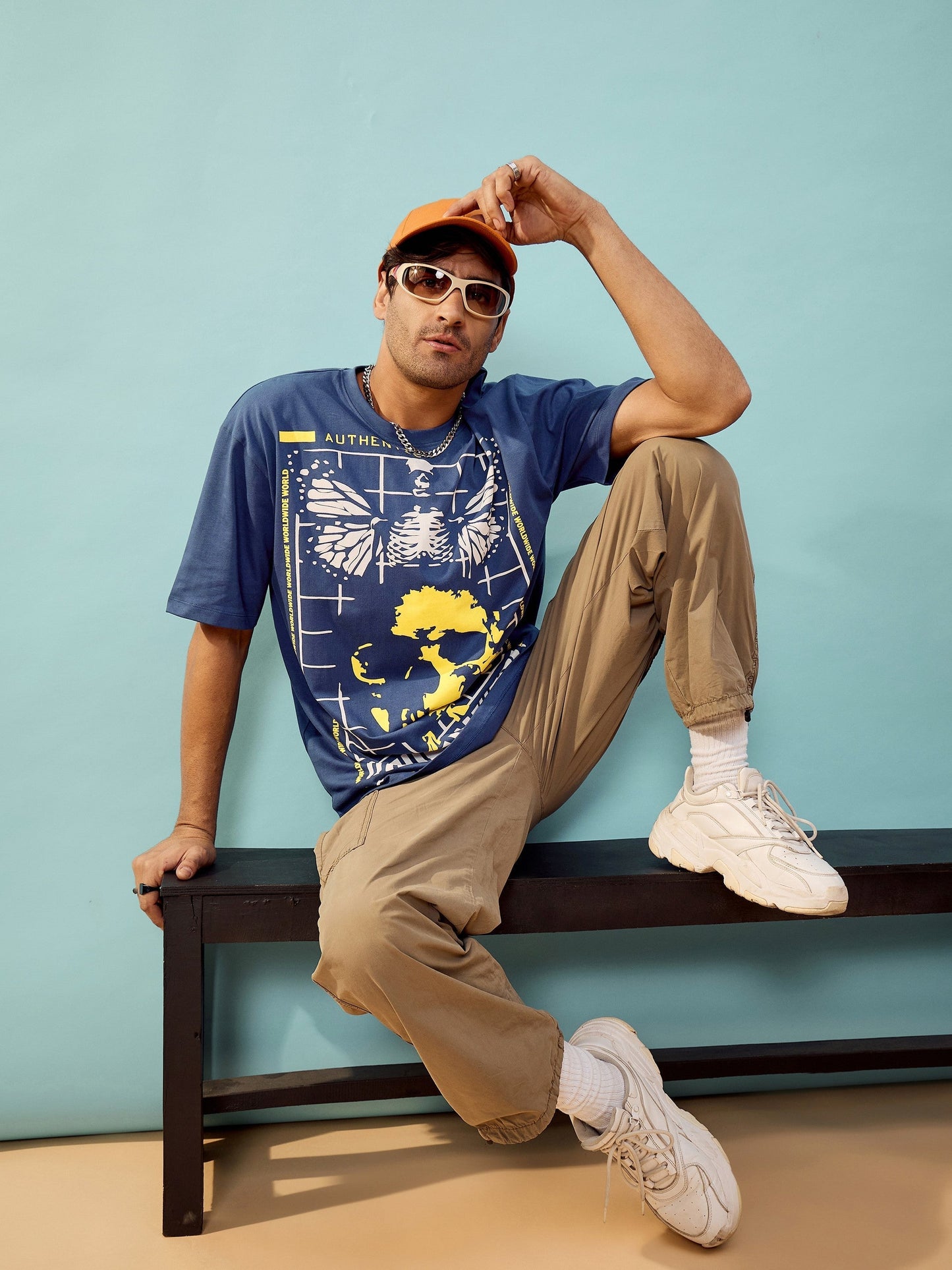 Unisex Navy Skull Oversize T-Shirt