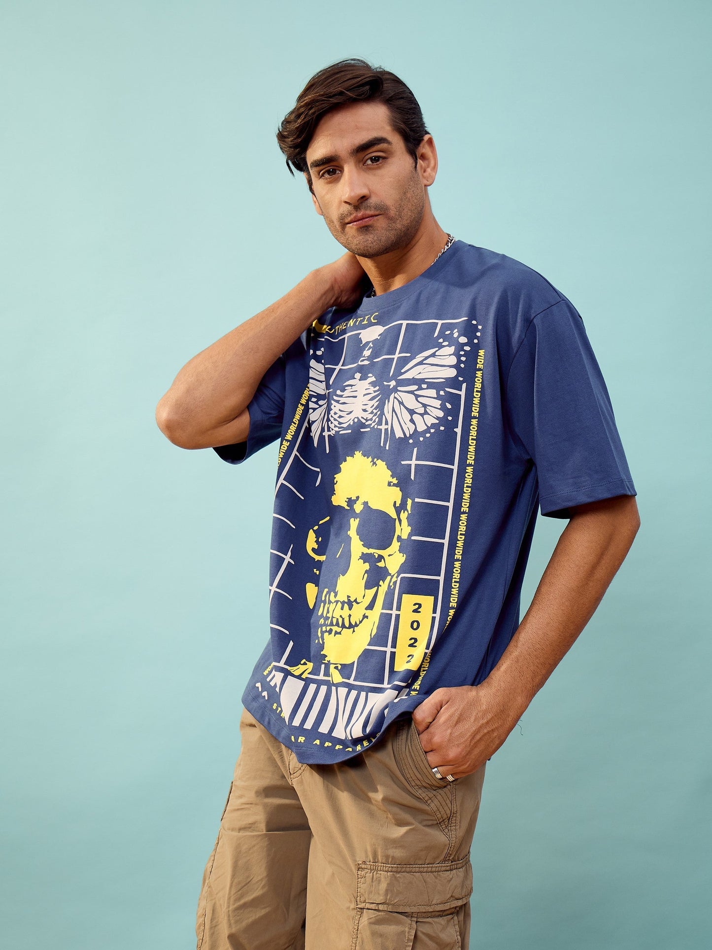 Unisex Navy Skull Oversize T-Shirt