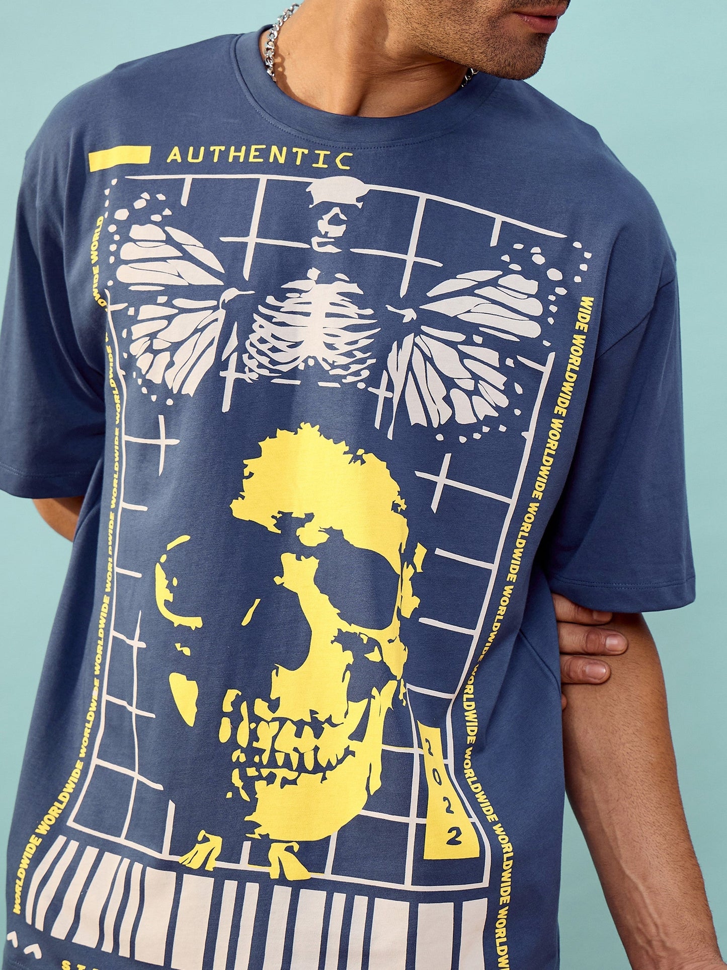 Unisex Navy Skull Oversize T-Shirt