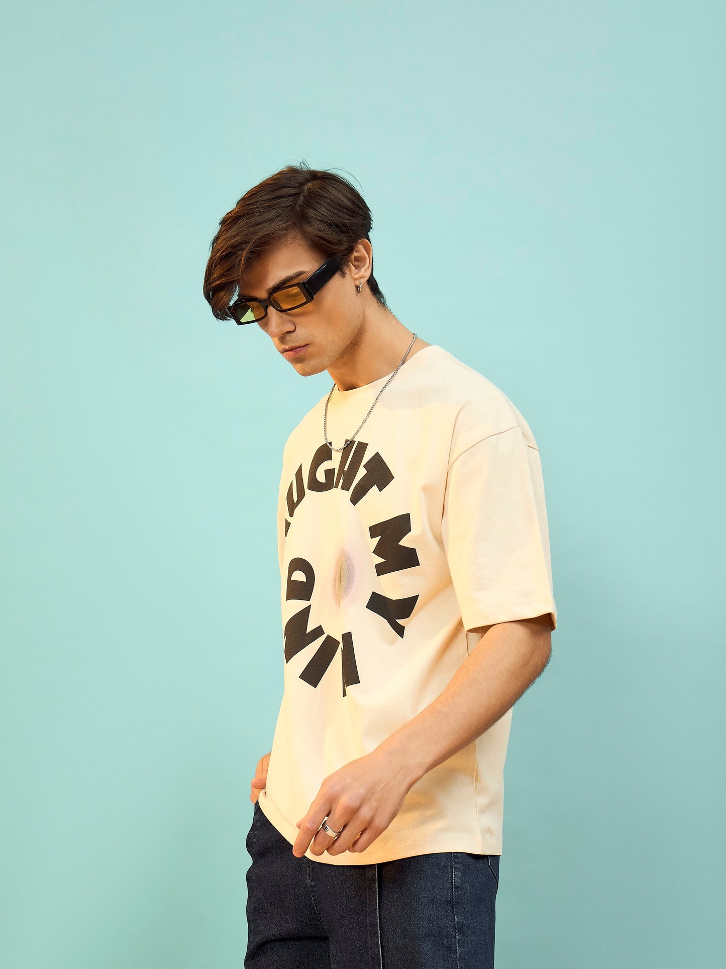 Unisex Beige Caught My Mind Oversize T-Shirt