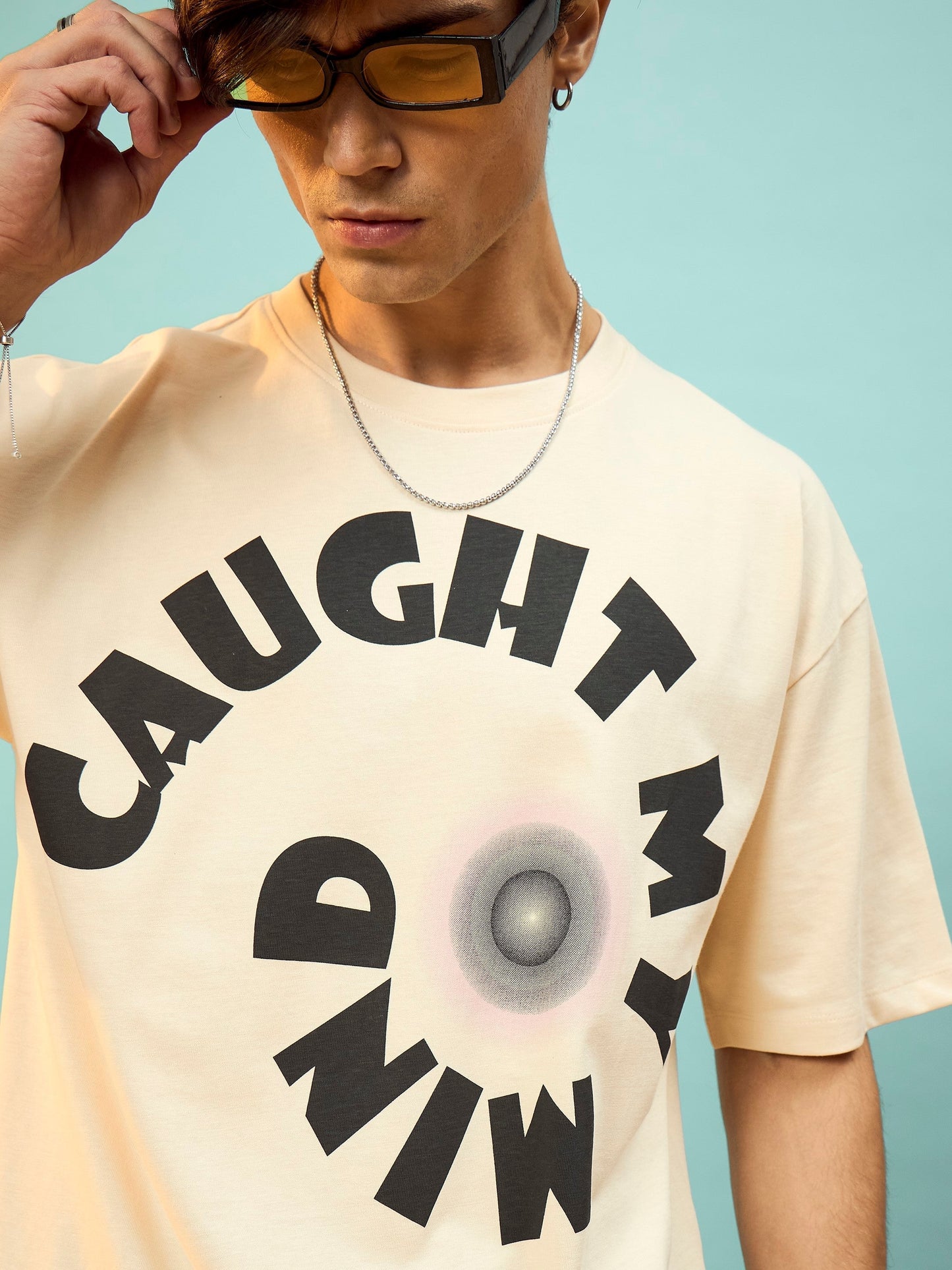 Unisex Beige Caught My Mind Oversize T-Shirt