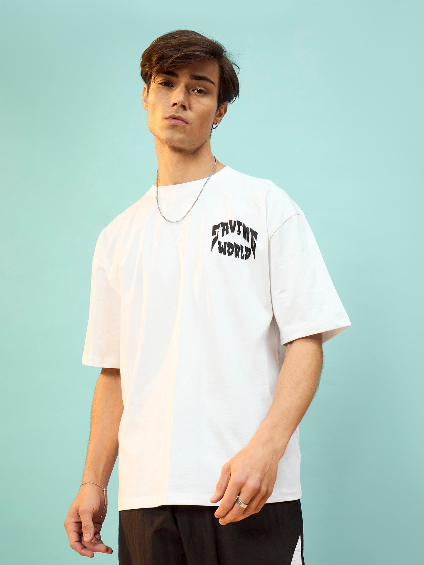 Unisex Blue Saving World Oversize T-Shirt
