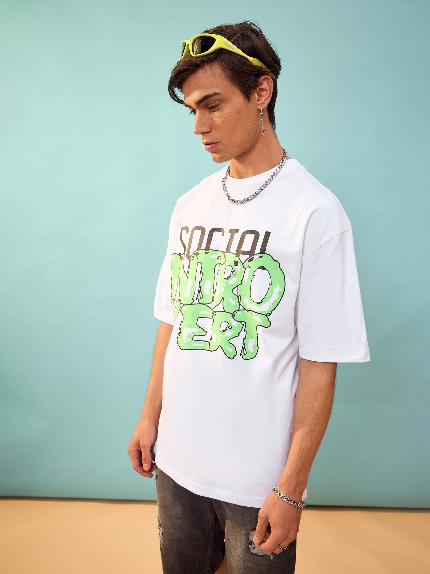 Unisex White Social Introvert Oversize T-Shirt