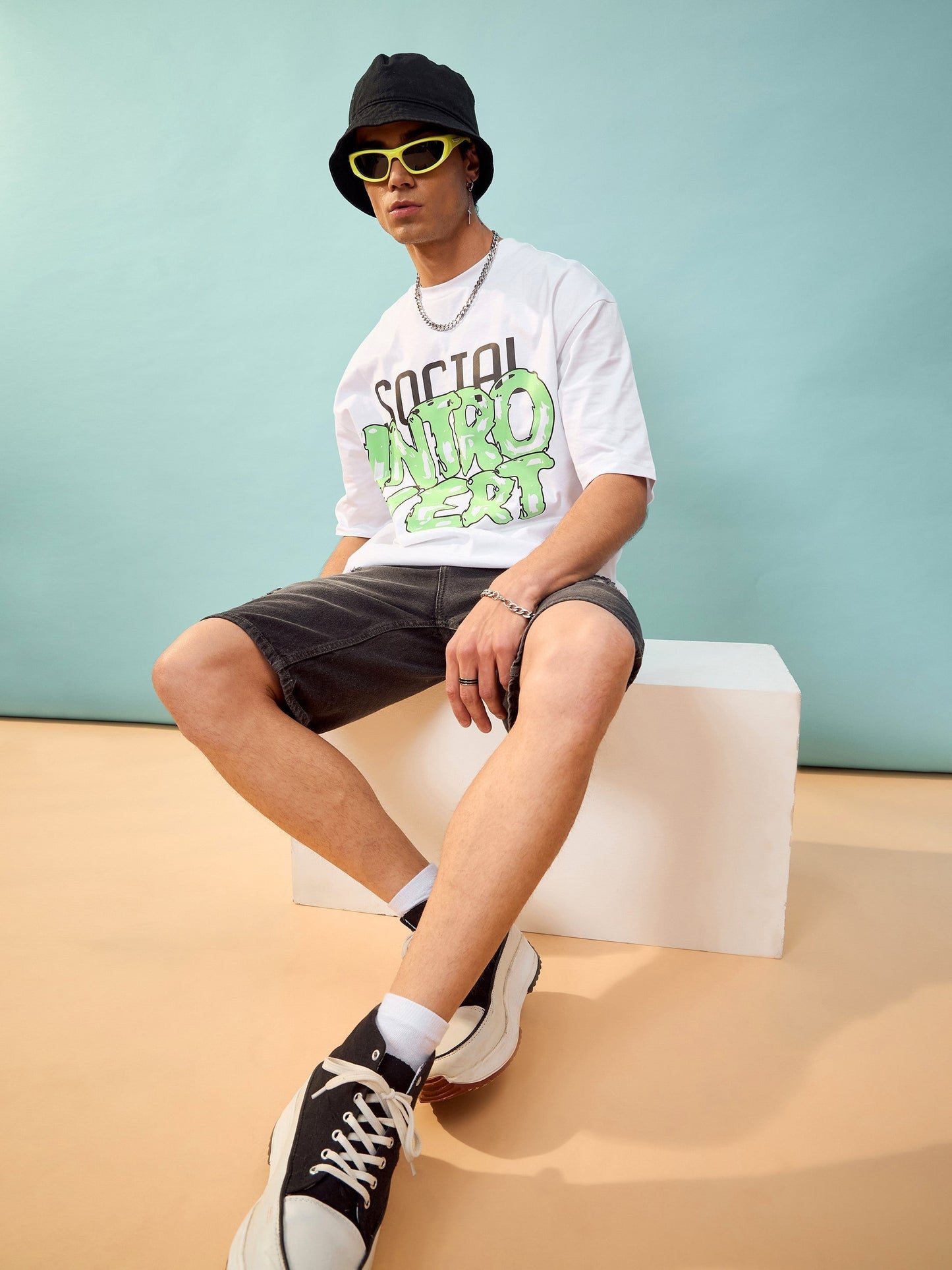 Unisex White Social Introvert Oversize T-Shirt