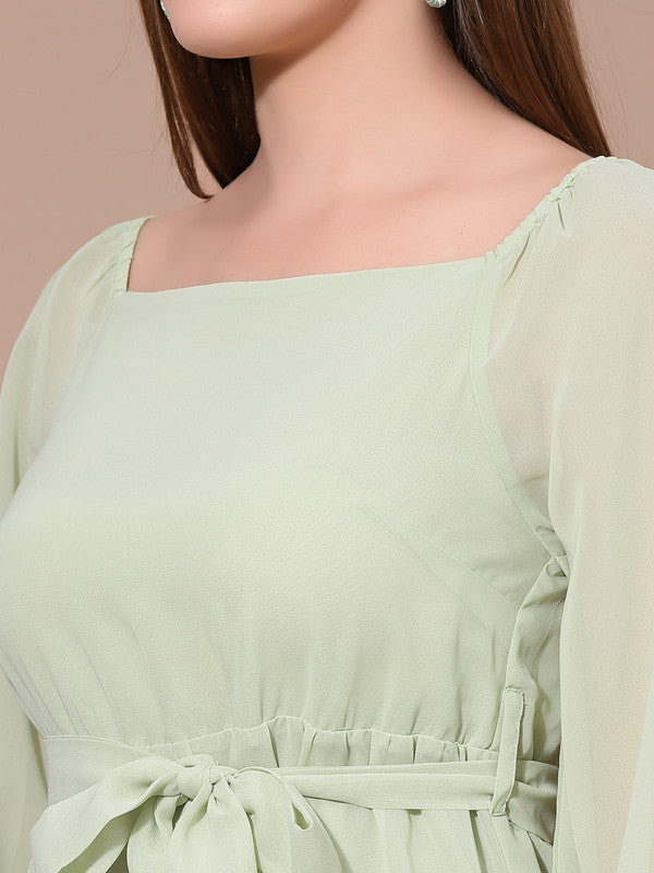 Odour Free Square Neck Long Sleeves Solid Midi Dress For Women