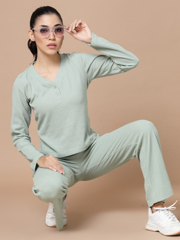 V Neck Long Sleeves Odour Free Top With Trouser For Women