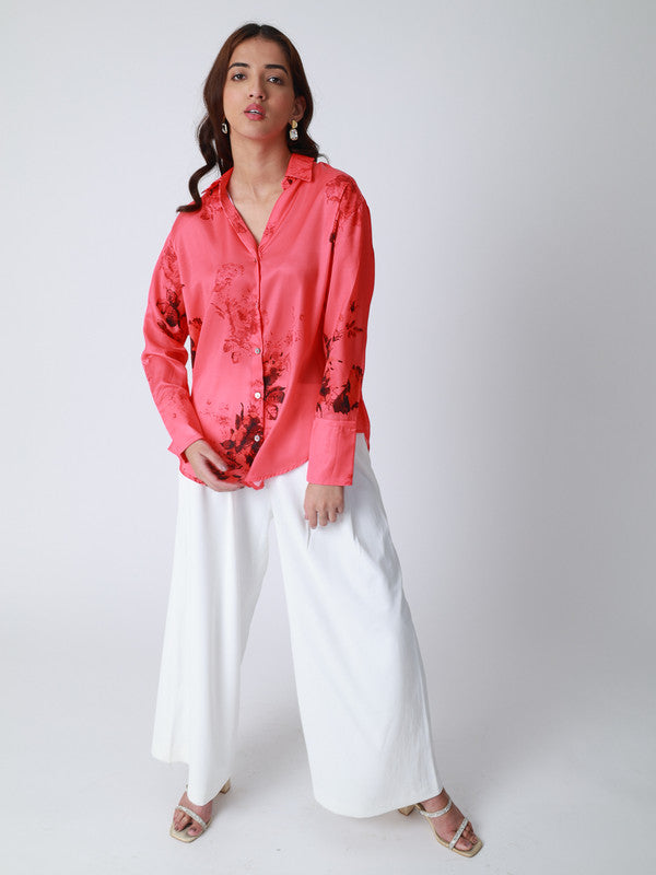 Floral Printed Satin Casual Shirt