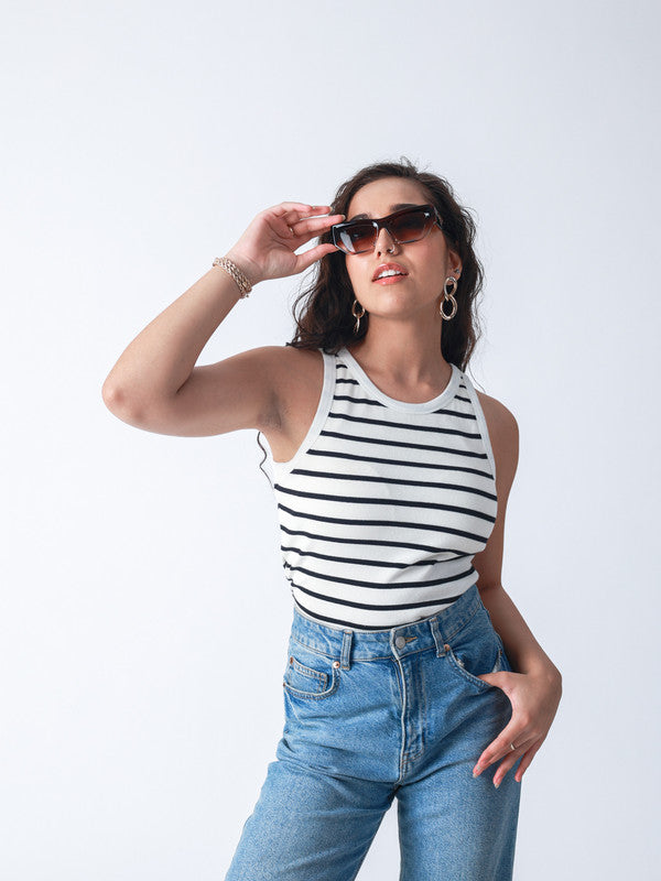 Rib Padded Stripe Vest Top