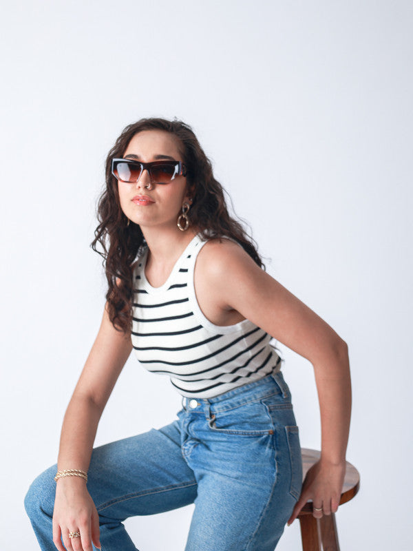 Rib Padded Stripe Vest Top