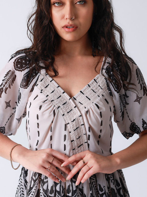 Tribal Print Front Cross Over Short Dress