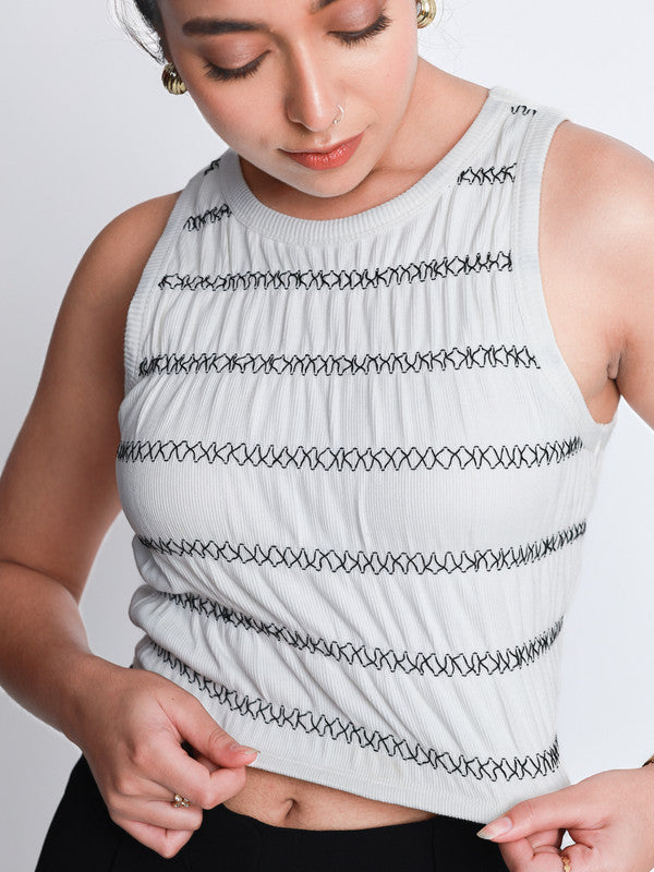 Smocked Vintage Rib Vest Crop Top