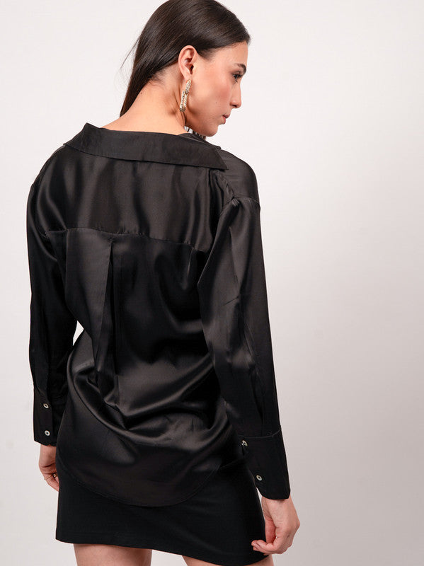 Premium Oversized Spread Collar Satin Party Shirt