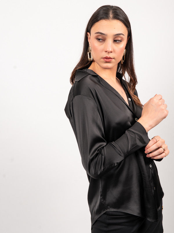 Premium Oversized Spread Collar Satin Party Shirt