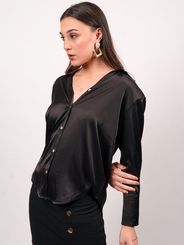 Premium Oversized Spread Collar Satin Party Shirt