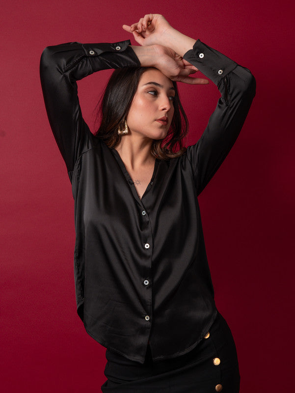 Premium Oversized Spread Collar Satin Party Shirt