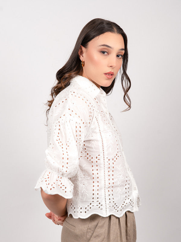 white schiffli embrioded shirt