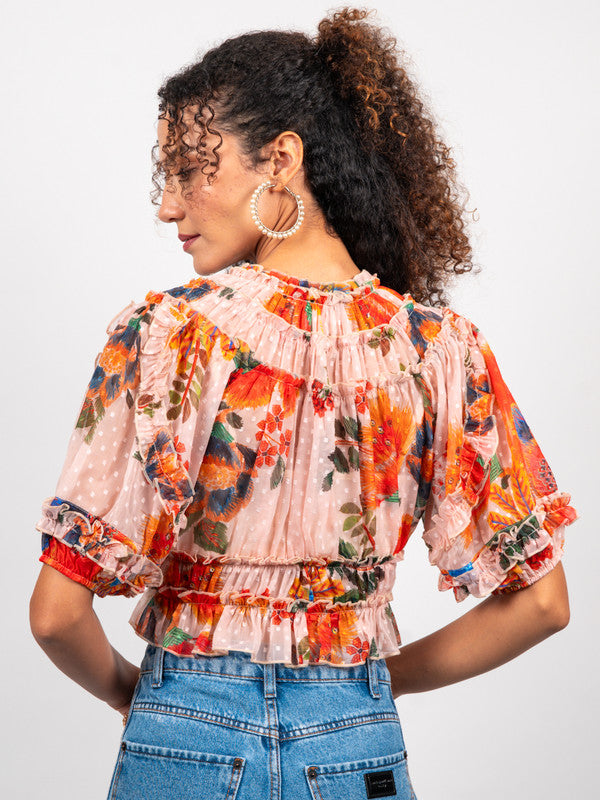 Chiffon Ruffled Printed Blouse