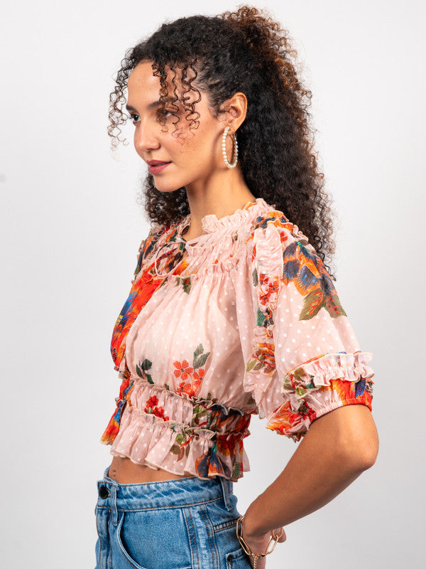 Chiffon Ruffled Printed Blouse