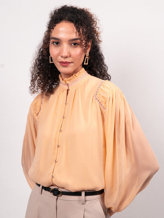 Lace inserted viscose blouse