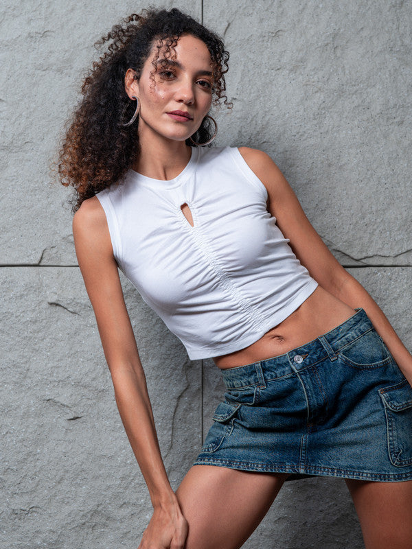 Front Ruching Cut Out Modal Top