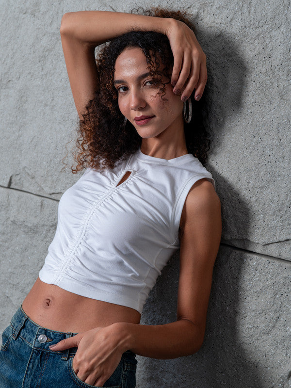 Front Ruching Cut Out Modal Top