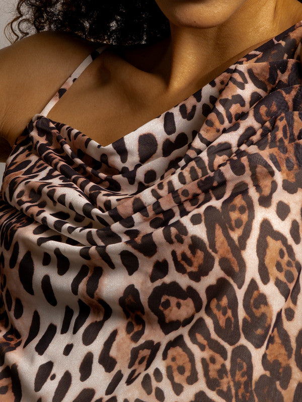 Women Animal Print Cowl Dress