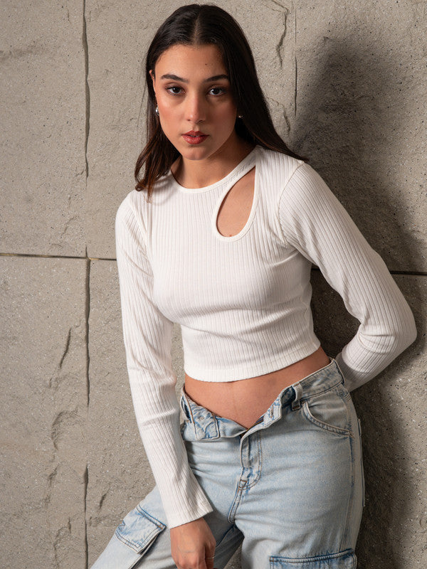 Shoulder Cut Out Fitted Top