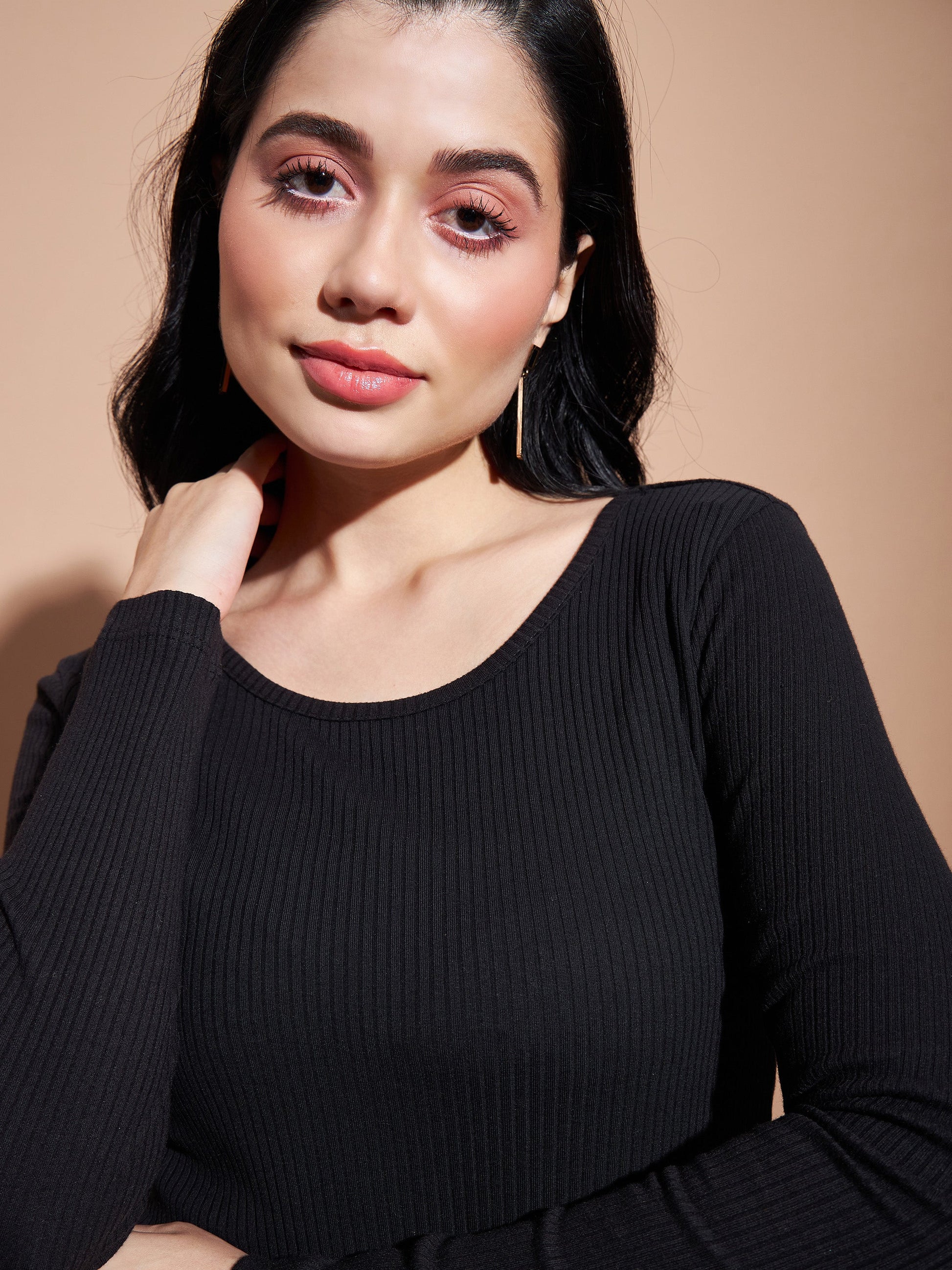 Black Basic Bodycon Rib Dress-SASSAFRAS BASICS