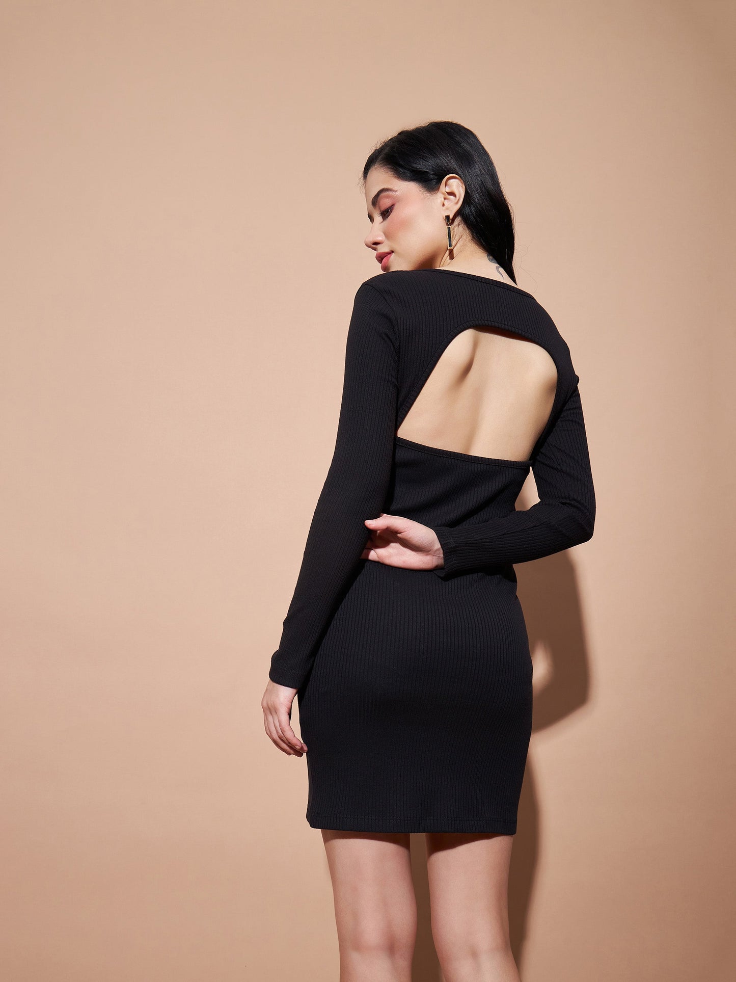 Black Basic Bodycon Rib Dress-SASSAFRAS BASICS