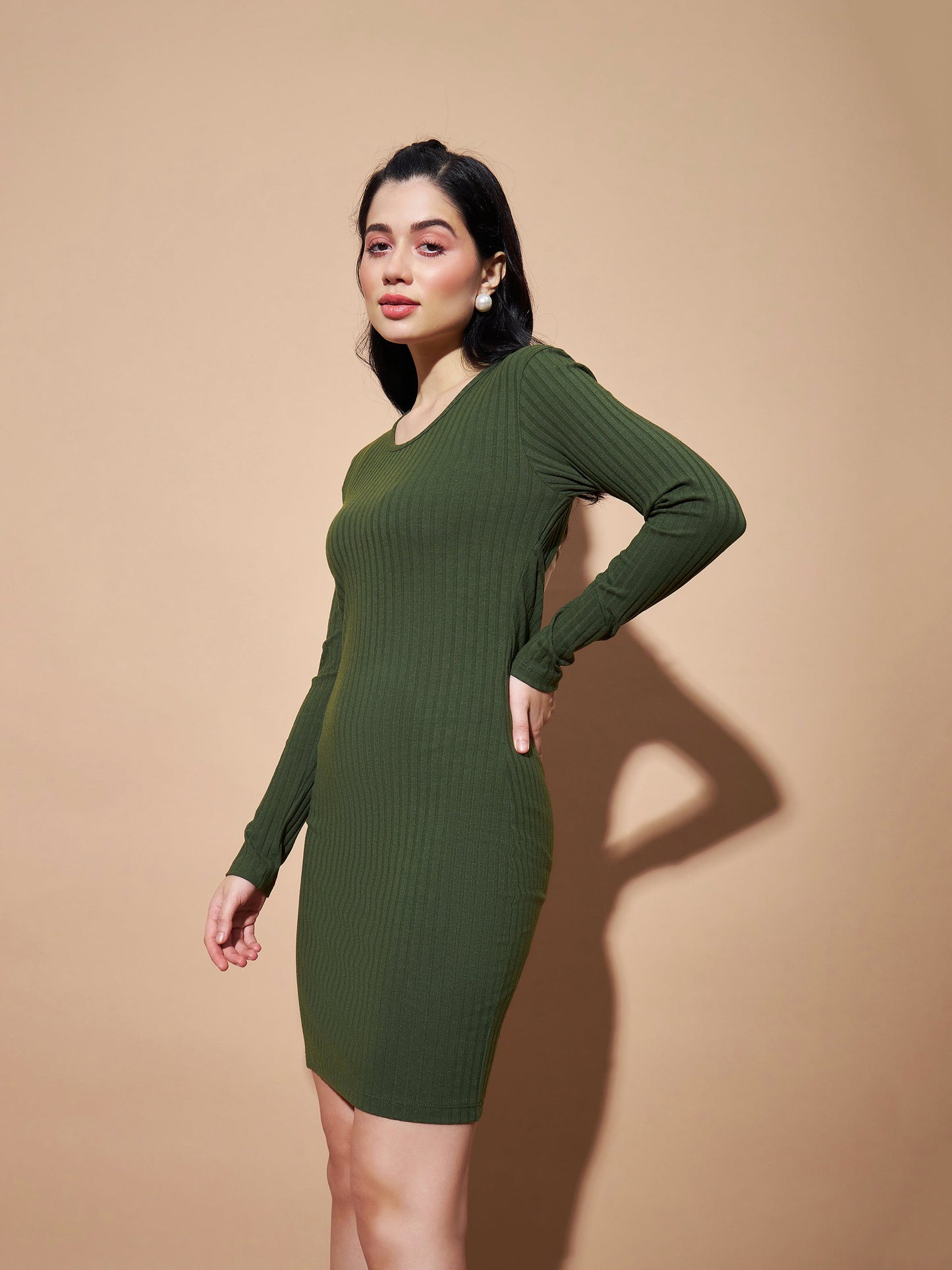 Olive Basic Bodycon Rib Dress-SASSAFRAS BASICS
