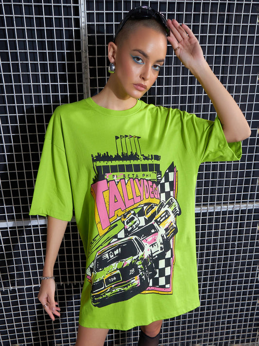 Women Green Tallydega Oversized T-Shirt Dress