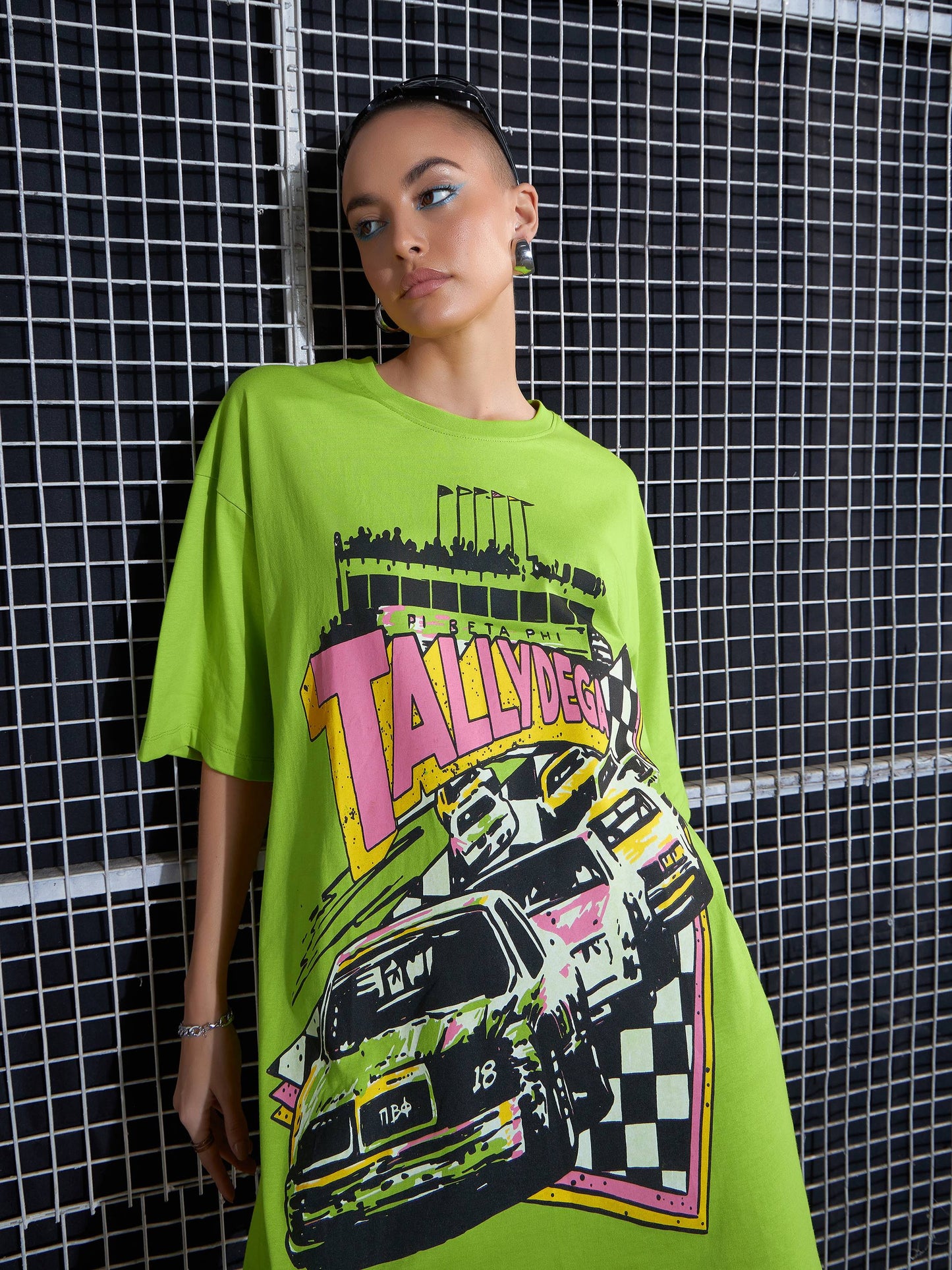 Women Green Tallydega Oversized T-Shirt Dress