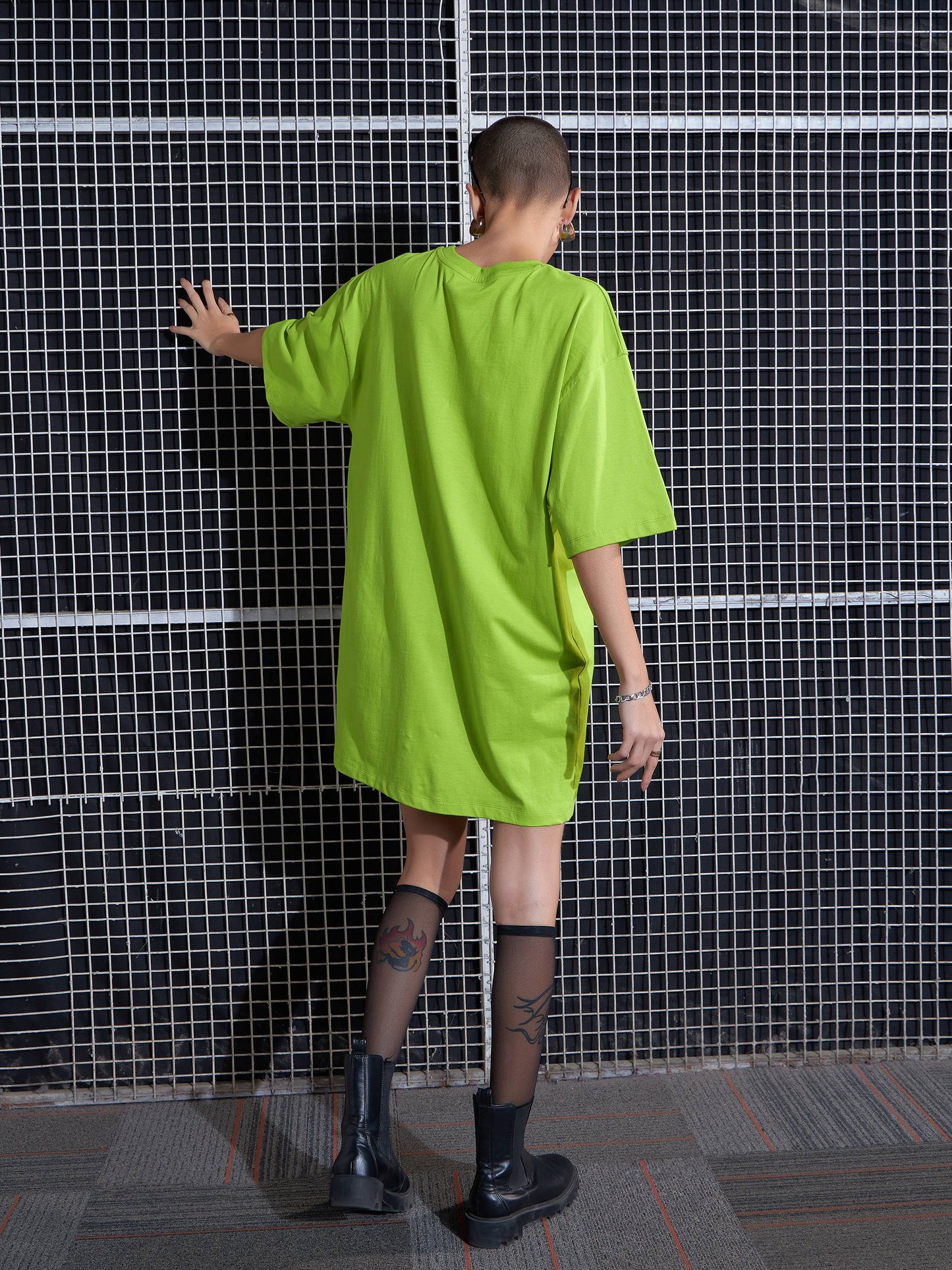 Women Green Tallydega Oversized T-Shirt Dress