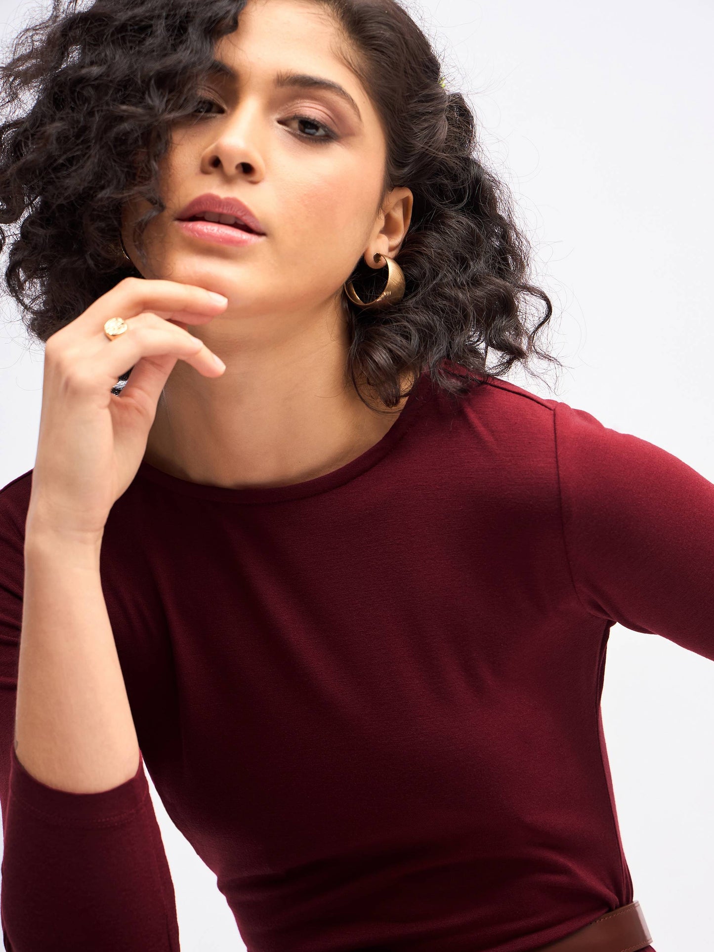 Women Maroon Ruched Bodycon Midi Dress