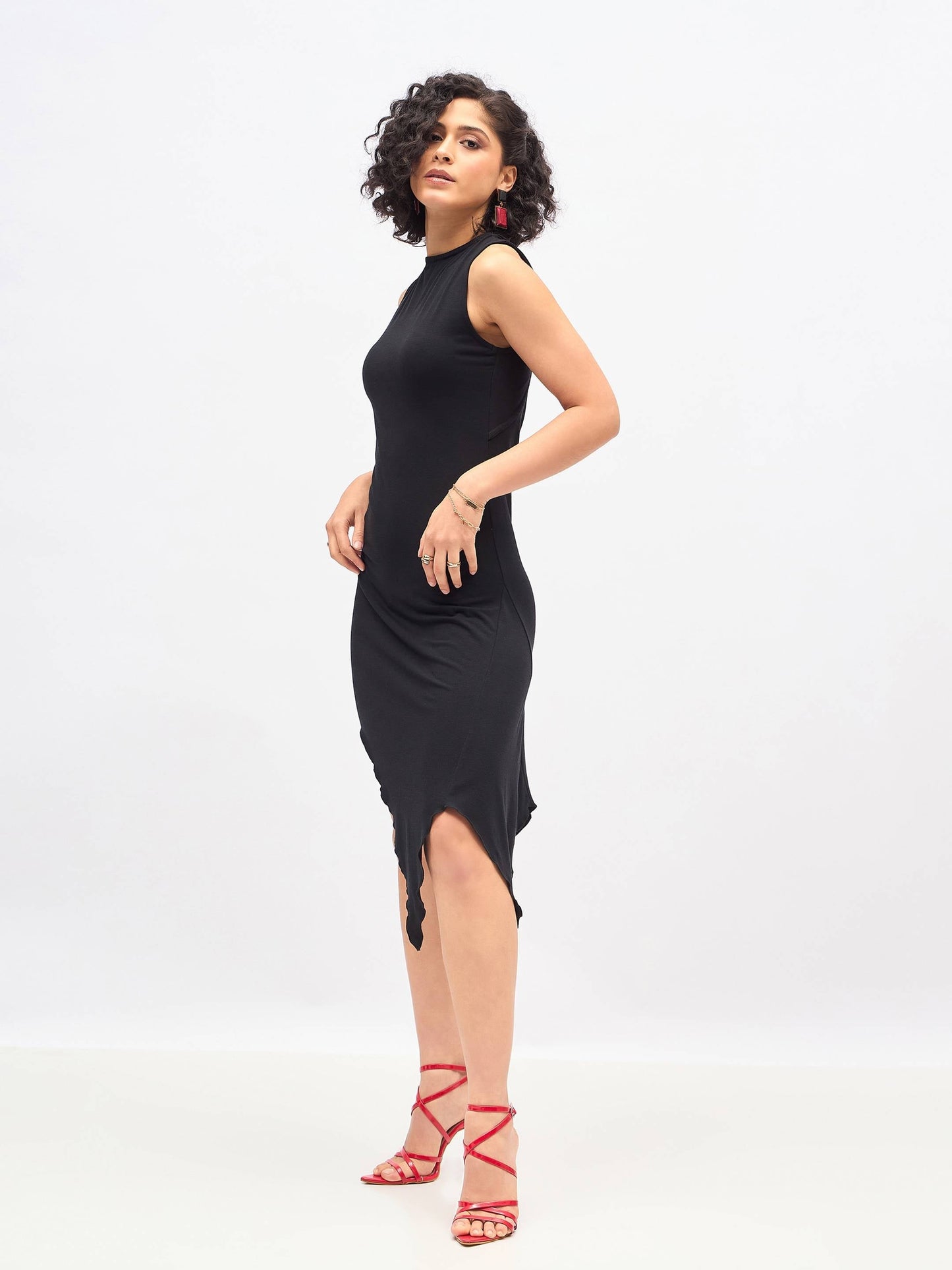 Black Asymmetric Back Cut-Out Dress-SASSAFRAS