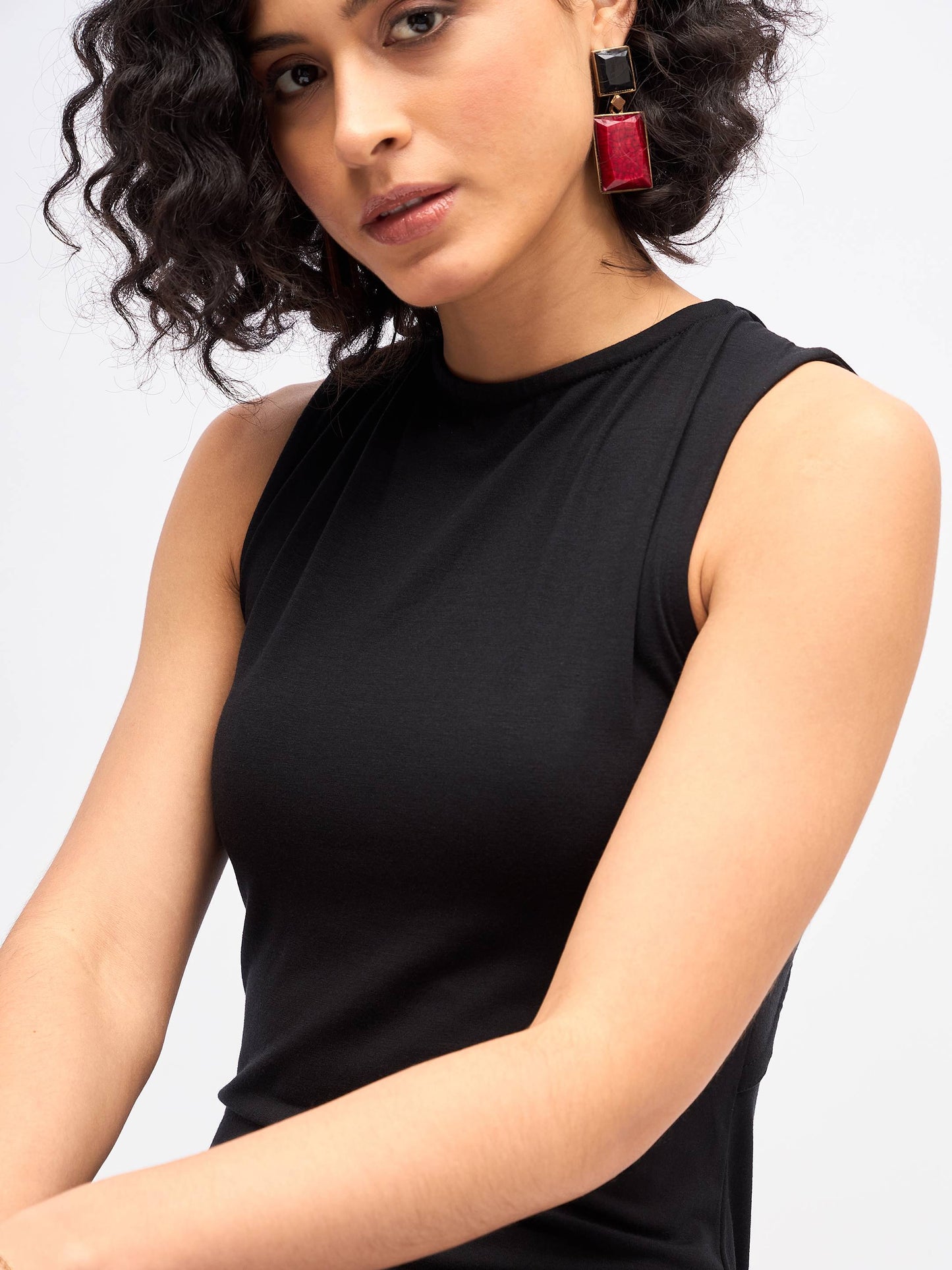 Black Asymmetric Back Cut-Out Dress-SASSAFRAS